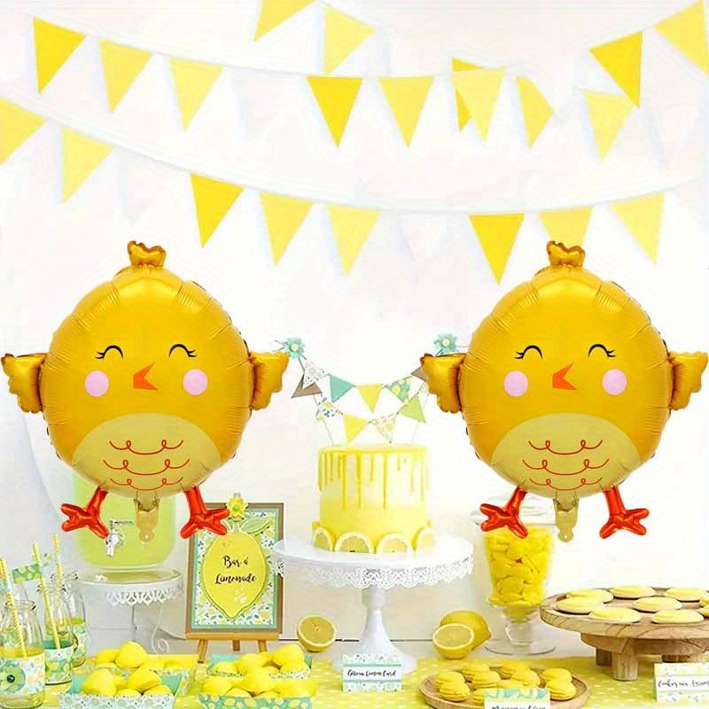 Photography Yellow - 22インチの黄色いハッピーチック型バルーン2個、誕生日パーティーの装飾、フェスティバル用品、雰囲気のある写真撮影用小道具