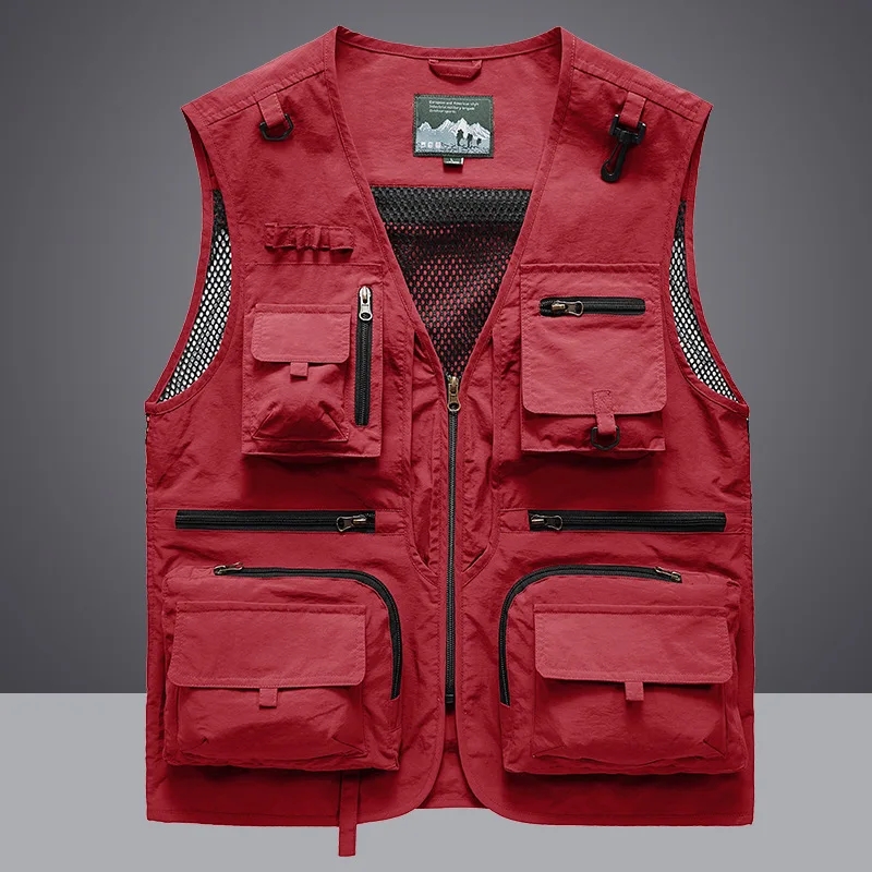 Photography Vest - マルチポケット速乾メッシュ釣りベスト男性屋外タクティカルベストハイキング狩猟カジュアル漁師ベスト固体ノースリーブコート
