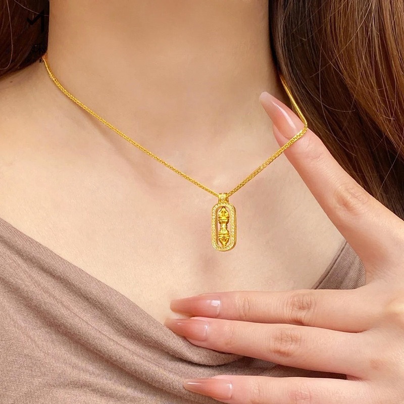 Photography Yellow - 女性用24KゴールドAU999純金ダイヤモンド付きヴァジュラペンダントネックレス - 耐久性があり、安全なダイヤモンド、長持ちする着用感