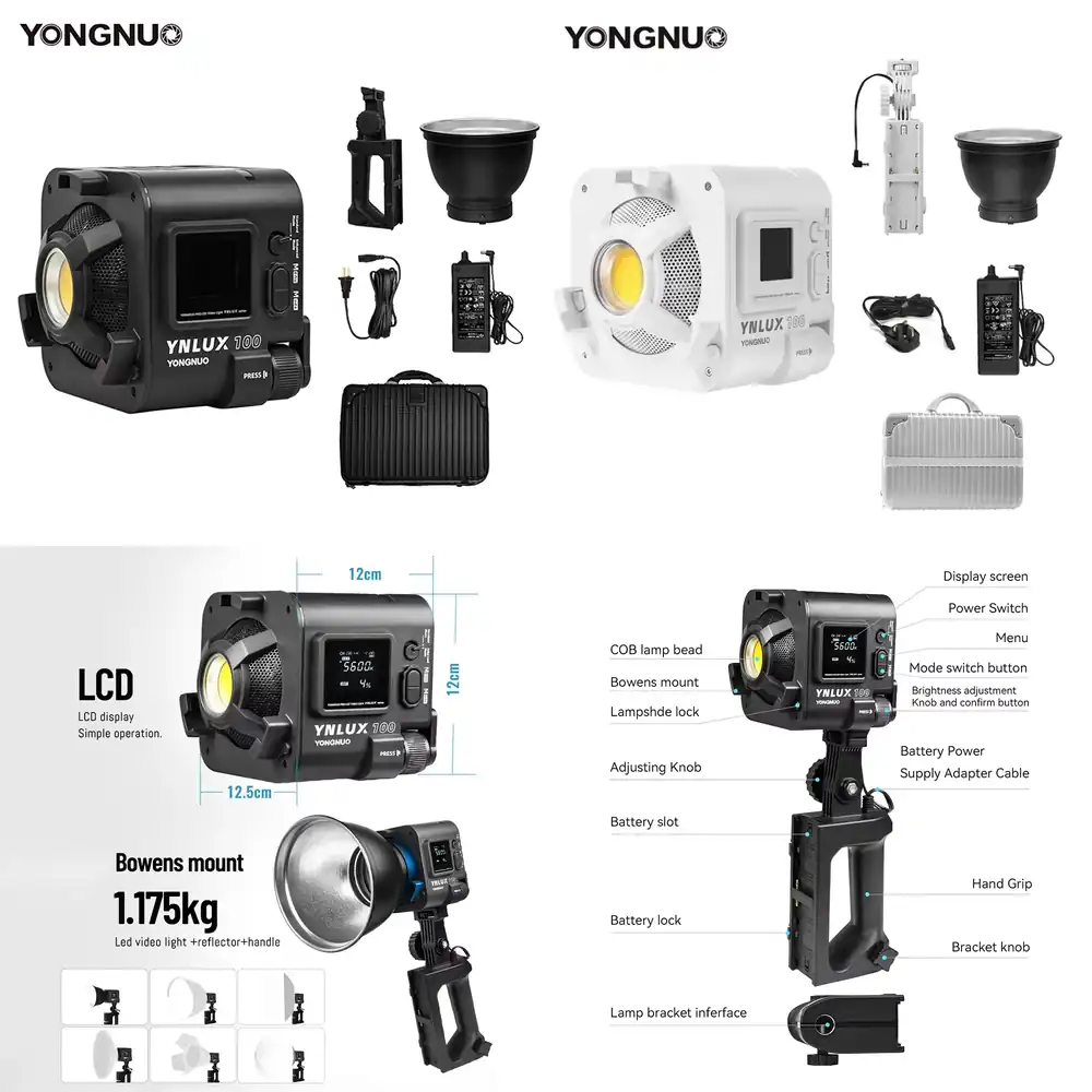 Photography Lighting - YONGNUO YNLUX100 100W 3200K-5600K コンパクトハンドヘルドLEDビデオCOB撮影用フィルライト（写真スタジオ用）