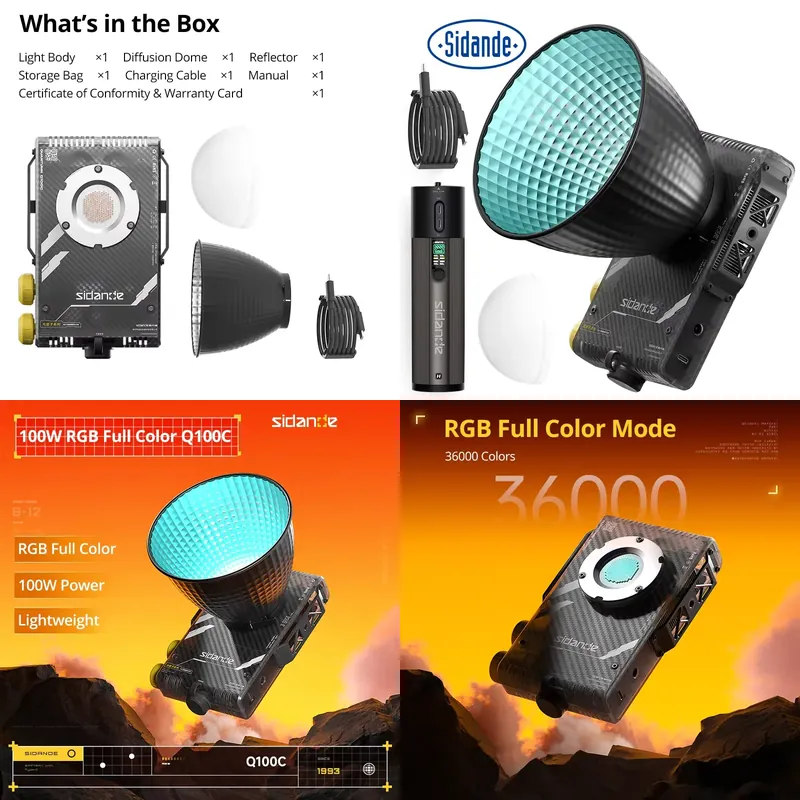 Photography Lighting - Sidande Q100C Q100Lite 光学100WハイパワーRGBフルカラーポータブルプロフェッショナル写真撮影用フィルライト