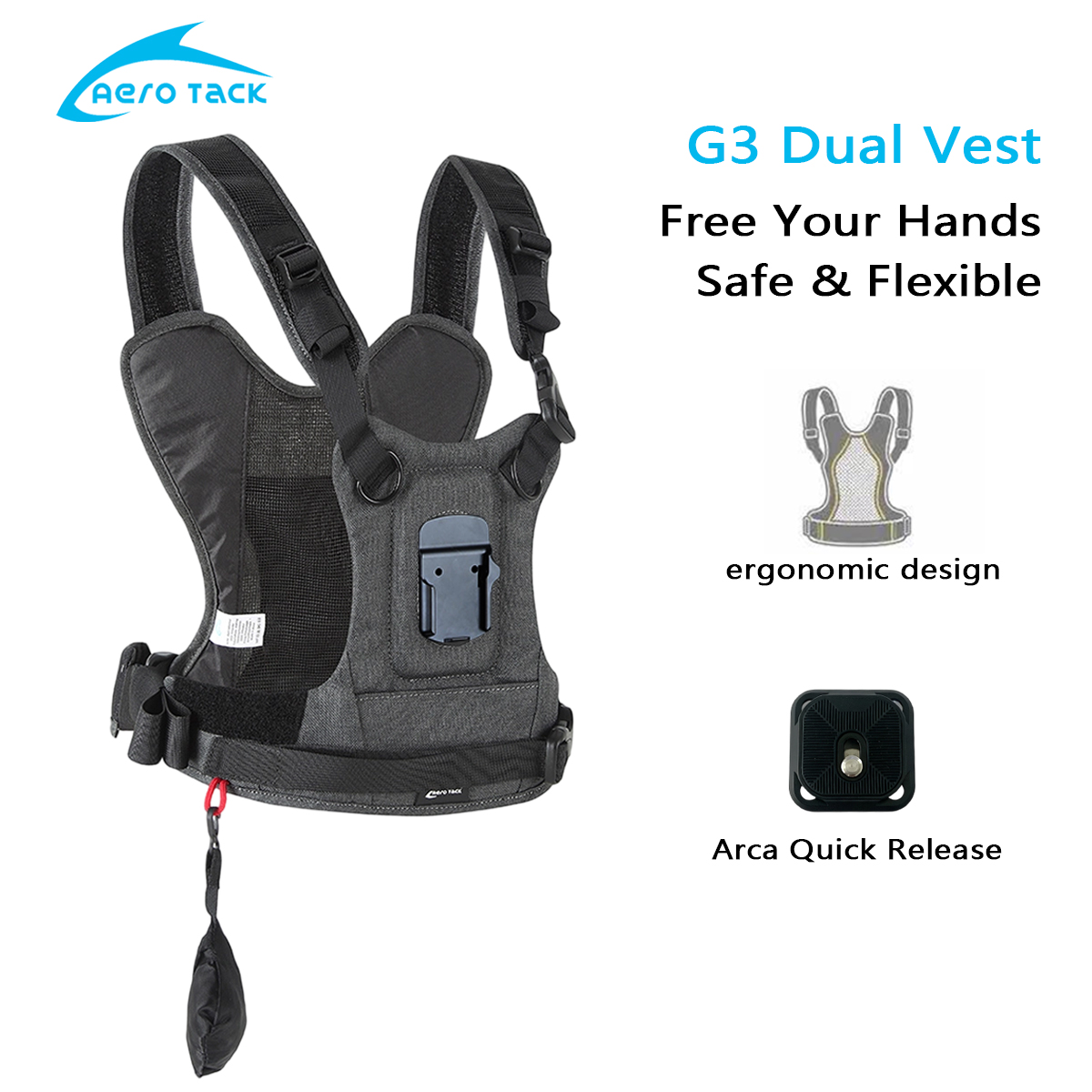 Photography Vest - エアロタックG3カメラストラップ、ダブルショルダーストラップチェストハーネスシステムベスト写真撮影ベルトペンタックス人間工学に基づいた写真撮影ベスト