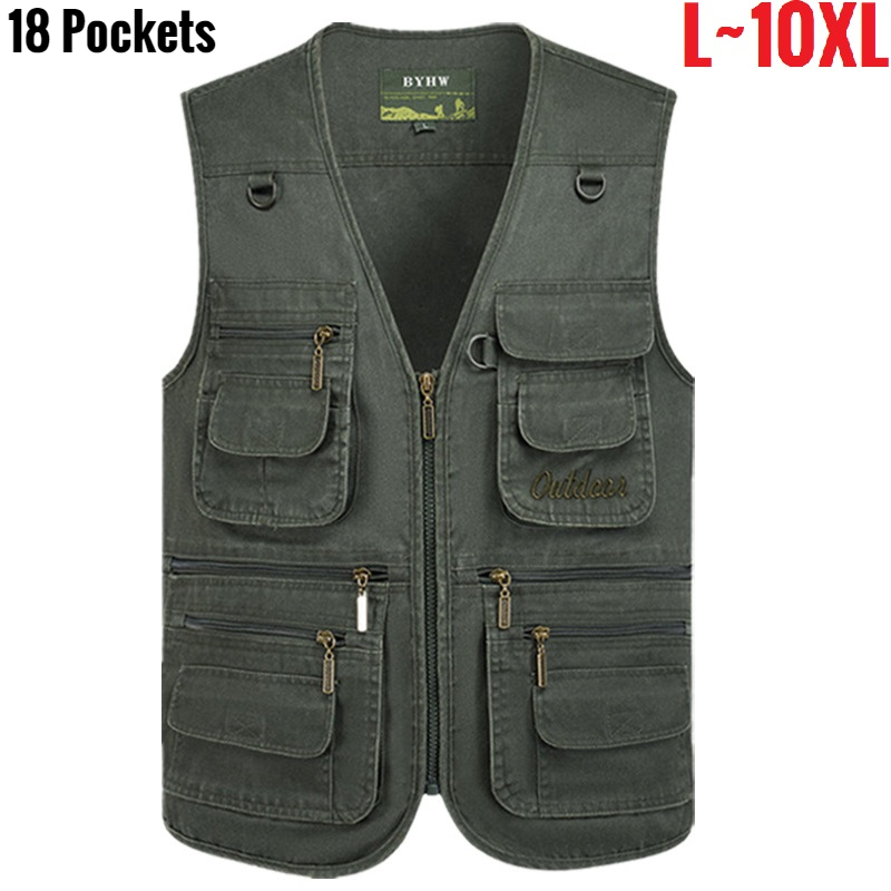 Photography Vest - マルチポケットメンズベストジッパーノースリーブジャケット男性春ビッグサイズ旅行釣り作業屋外戦術プラス大 10XL 9XL