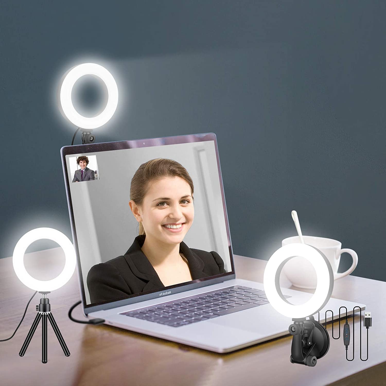 Photography Zoom - ズーム会議用16cmリングライト,ラップトップ,リングライト,三脚,リングライト,電話,コンピューターモニター用吸盤付き