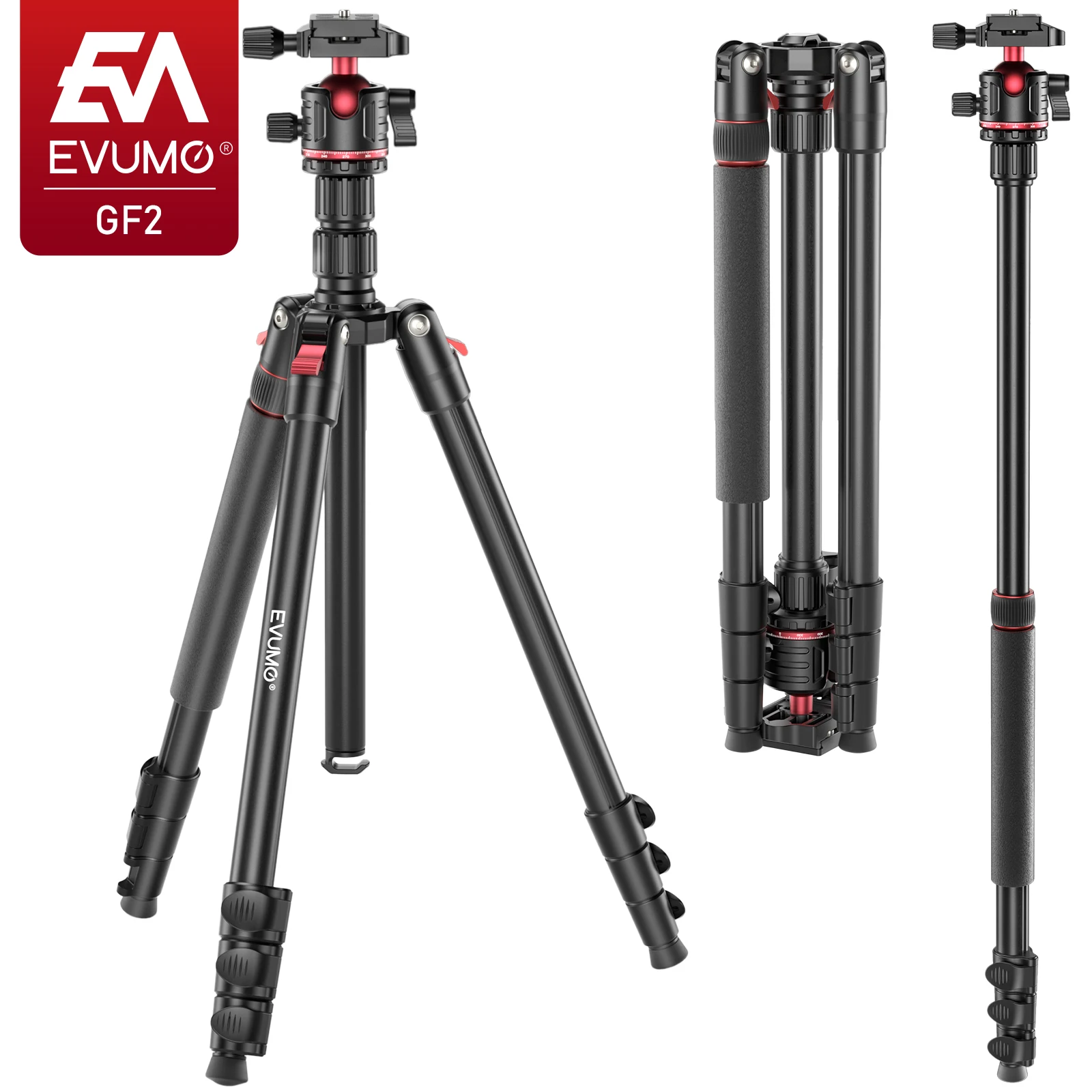 Camera Tripod Carbon - Evumo-アルミニウム合金トラベル三脚、カメラ付き携帯電話軽量スタンド、360 ° 回転可能なボールヘッド、8kgの負荷、warcaスイスプレート、gf2,1.73m