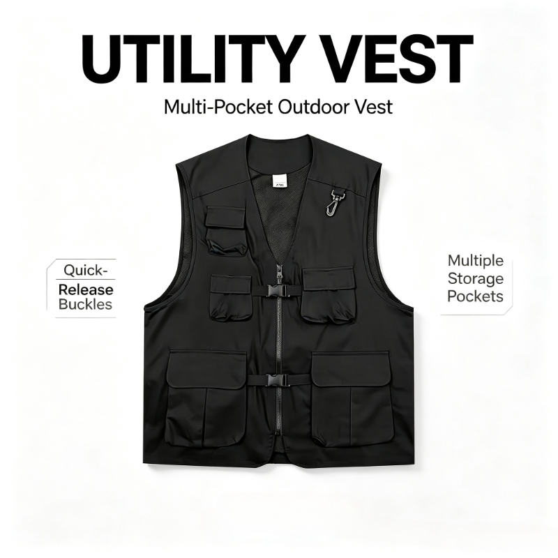 Photography Vest - メンズストリートウェア機能性カーゴベスト、多ポケット軽量ノースリーブタクティカルベスト、アウトドア釣り写真撮影用ベスト