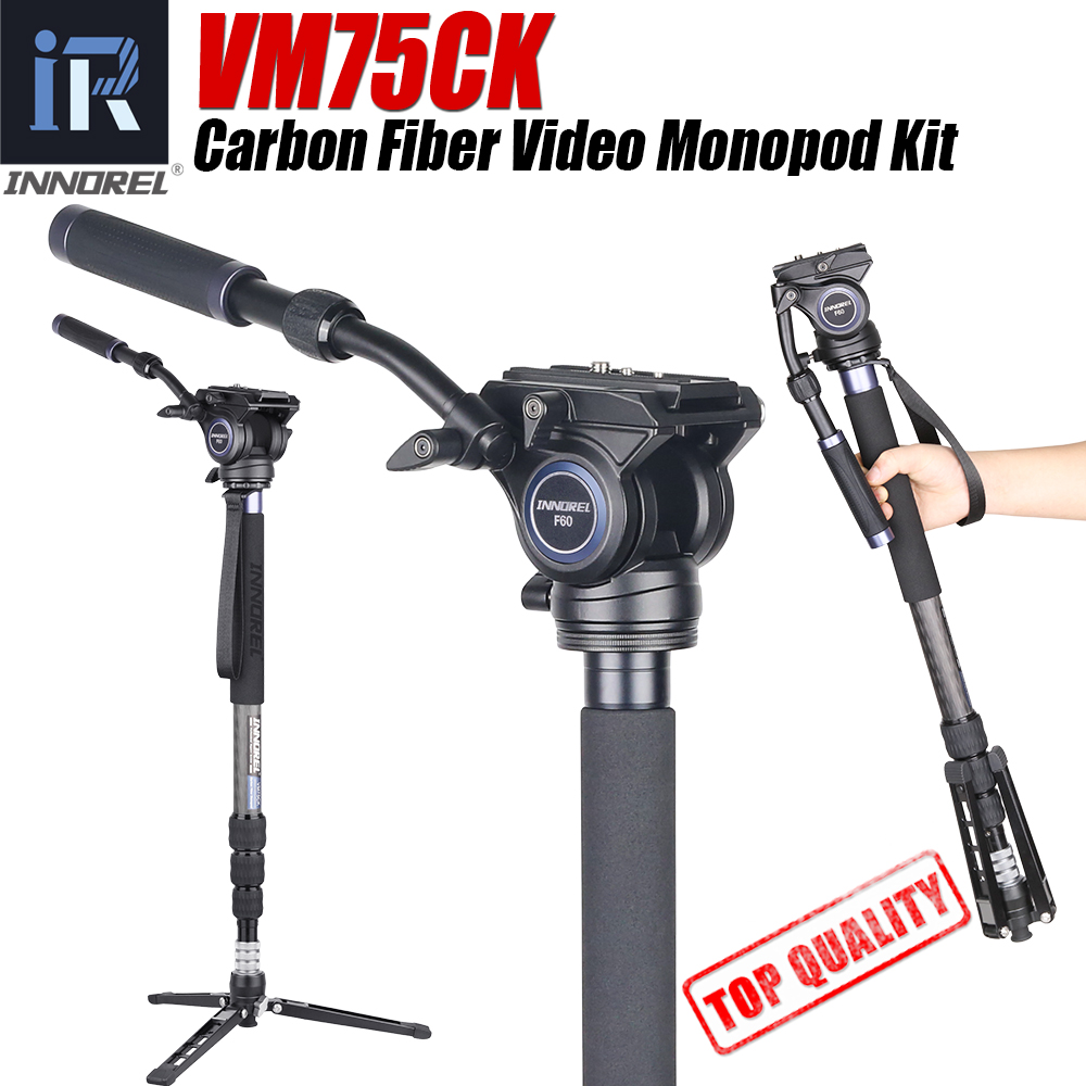 Camera Tripod Carbon - Innorel VM75CK 10 層カーボンファイバー一脚キットプロ流体ヘッドリムーバブル三脚ベース一眼レフカメラ用伸縮