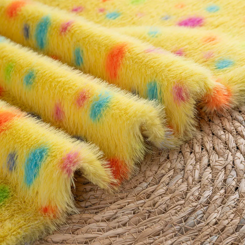 イミテーションミンクプリント生地黄色ドットハイローパイルDI - Photography Yellow のレビューと価格
