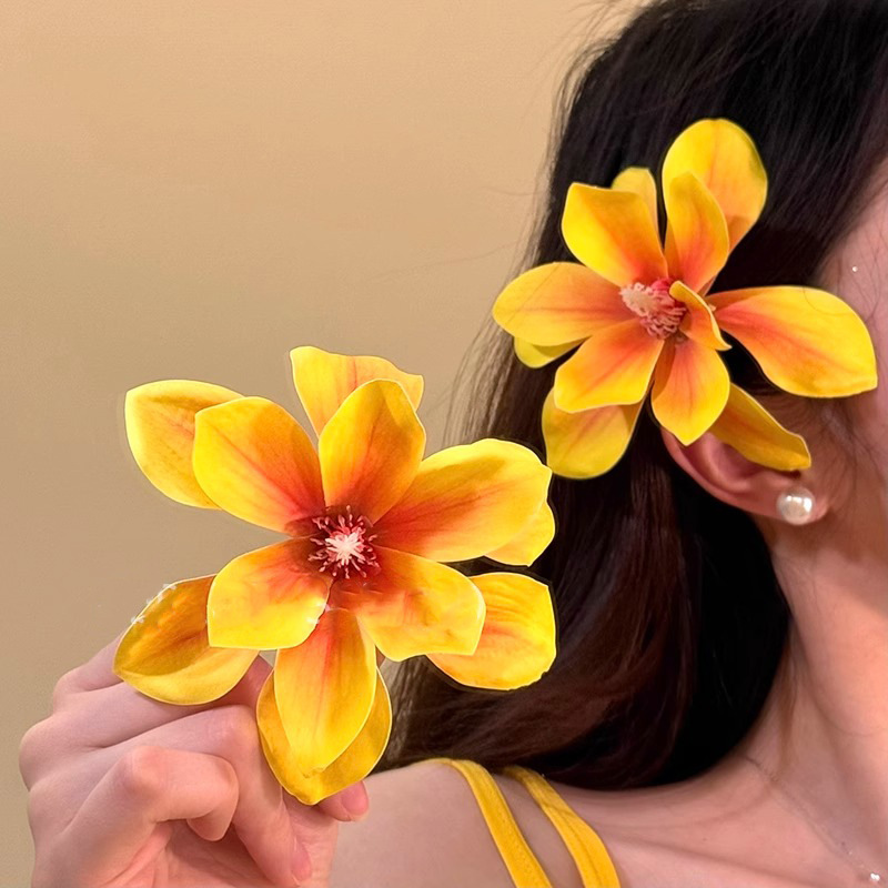 ビーチバケーションスタイル、黄色い花のヘアクリップ、女性の旅 - Photography Yellow のレビューと価格