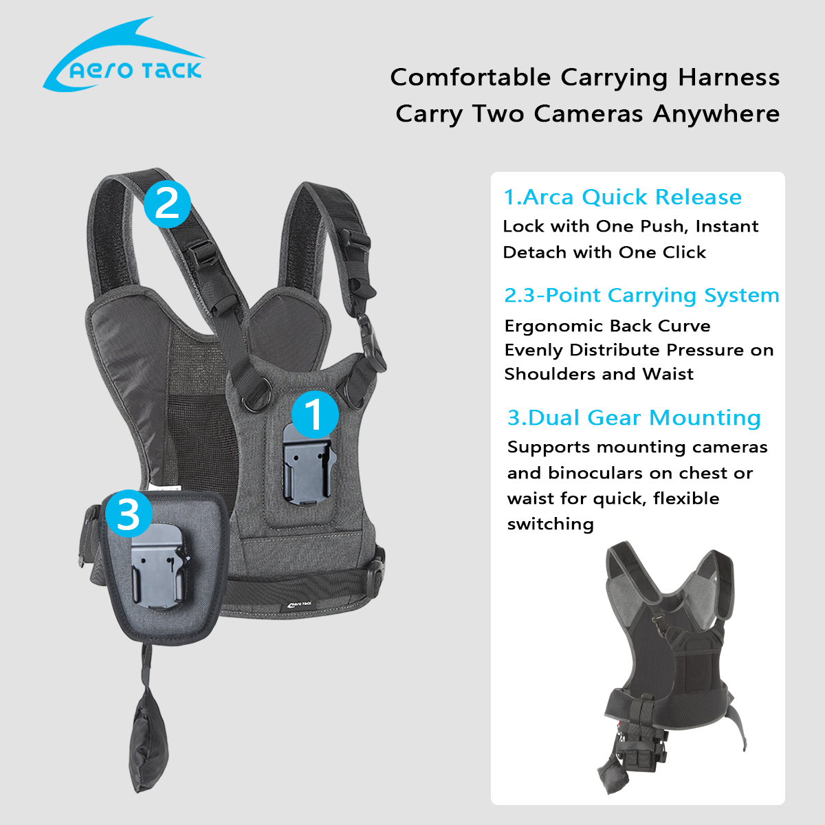 エアロタックG3カメラストラップ、ダブルショルダーストラップ - Photography Vest のレビューと価格