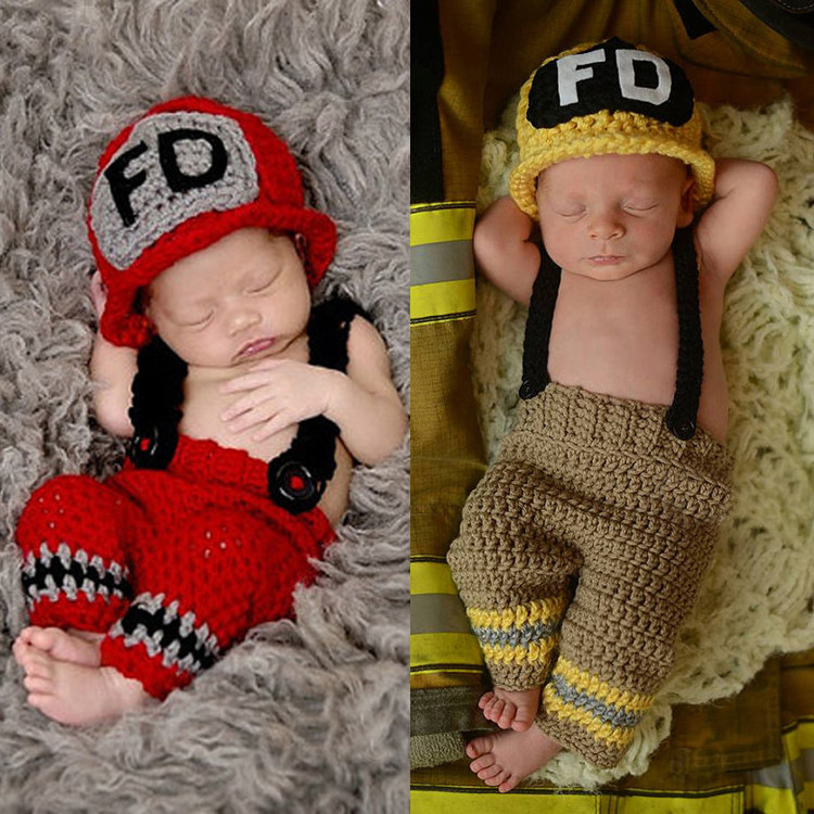手作りかぎ針編み新生児男の子写真撮影服消防士消防士コスチュー - Photography Yellow のレビューと価格