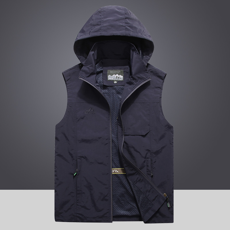 男性屋外フード付き取り外し可能なカーゴベスト男性の写真撮影ノ - Photography Vest のレビューと価格