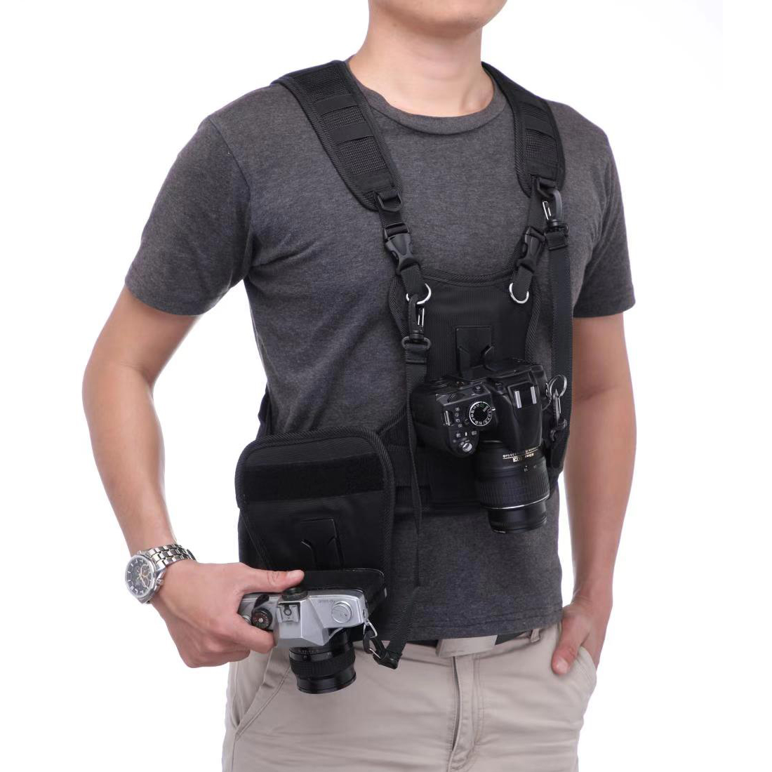 運ぶ2デジタル一眼レフカメラダブルショルダーストラップ、胸ハ - Photography Vest のレビューと価格