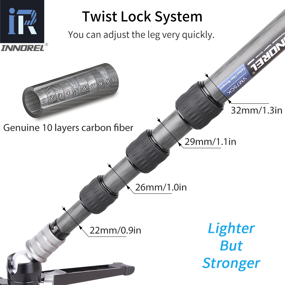 Innorel VM75CK 10 層カーボンファイバー一脚 - Camera Tripod Carbon のレビューと価格
