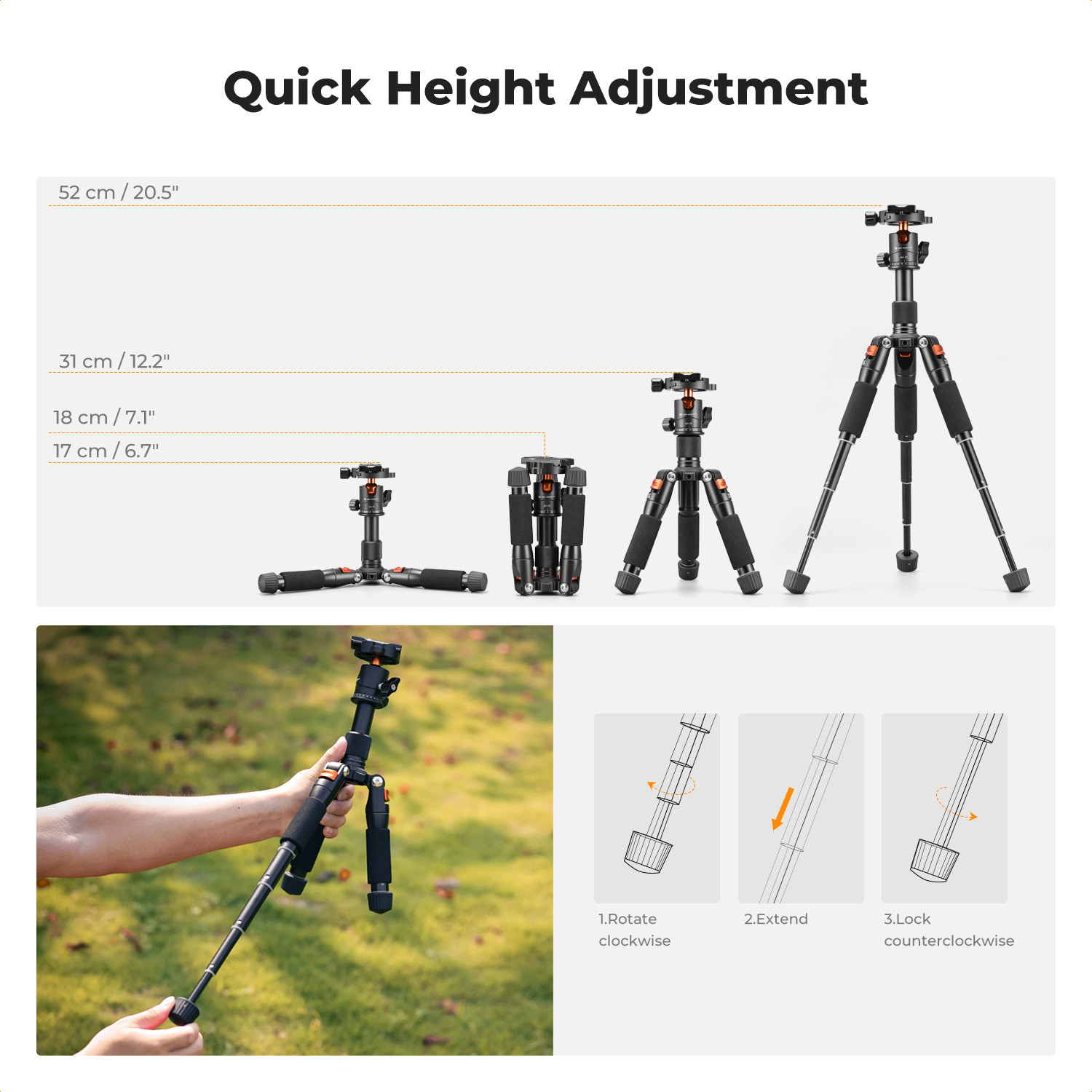 K&F CONCEPT 52cm デスクトップミニ三脚 カメ - Camera Tripod Carbon のレビューと価格